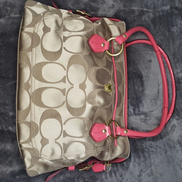 Coach Addison Spectator Khaki  Signature Pink Leather Trim Laptop Busine… - Picture 6 of 16